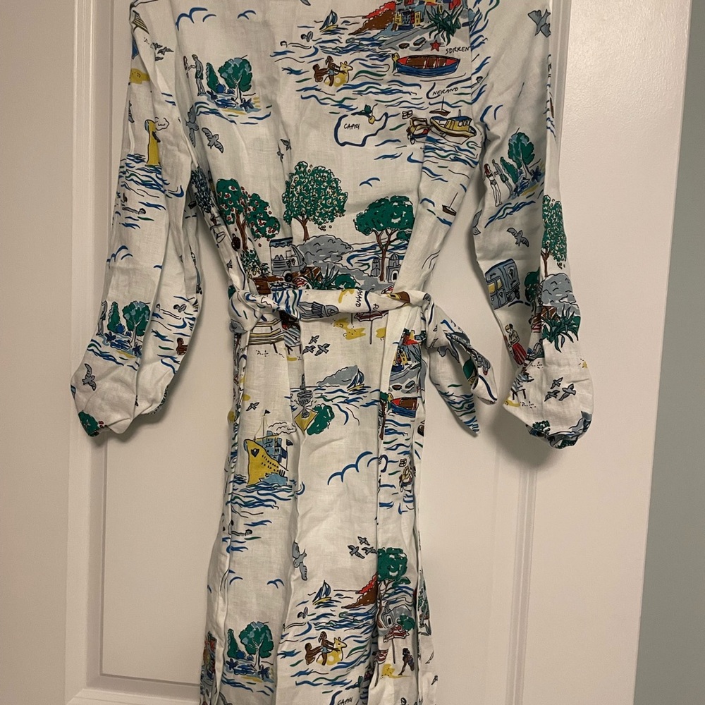 Boden linen dress NWT Cleo tunic dress US 6 Amalfi Italy scenery on ivory linen - Picture 8 of 12